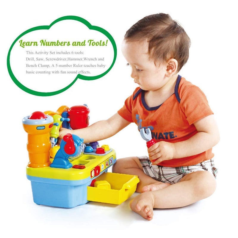 Yiosion Musical Learning Tool Workbench Work Bench Toy Activity Center for Kids with Shape Sorter - Image 5